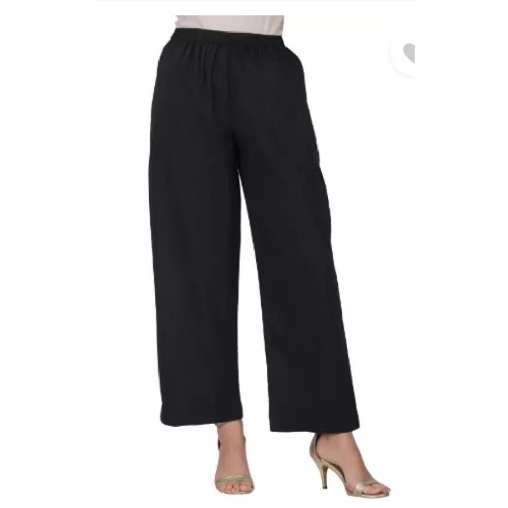 Clasymist Women's Casual Cotton Cambric Solid Elastic Palazzo Trousers (Black)