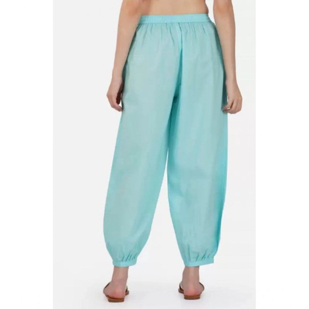 Clasymist Women's Casual Cotton Cambric Solid Elastic Waist Patiala Harem Pants (Blue)