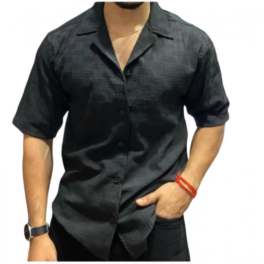 Clasymist Men's Casual Full Sleeve Strip Line Cotton Blended Shirt (Black)