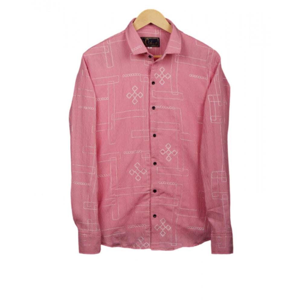 Clasymist Men's Casual Full Sleeve Printed Cotton Blended Shirt (Pink)