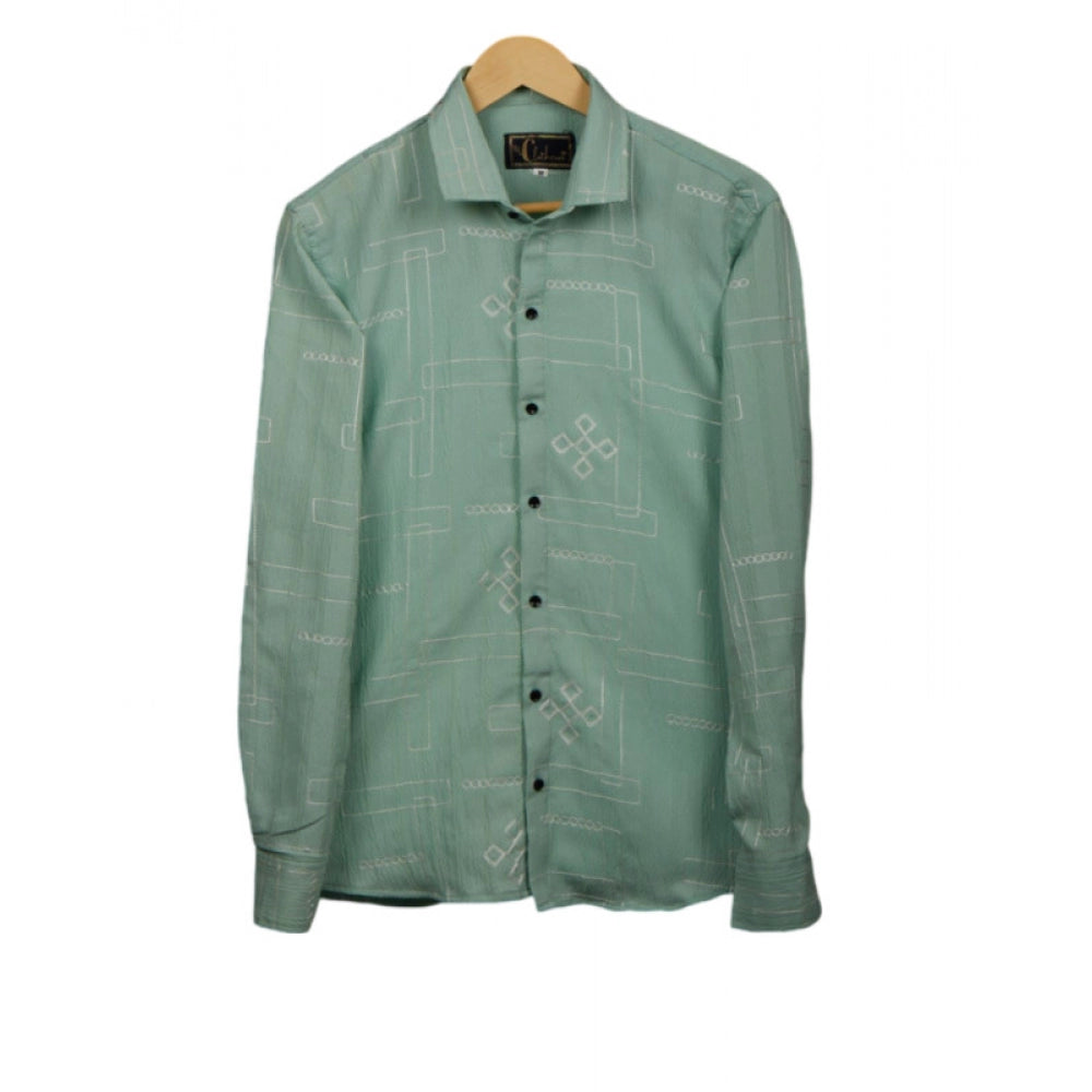 Clasymist Men's Casual Full Sleeve Printed Cotton Blended Shirt (Green)