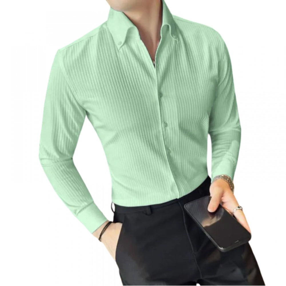 Clasymist Men's Casual Full Sleeve Striped Cotton Blended Shirt (Light Green)