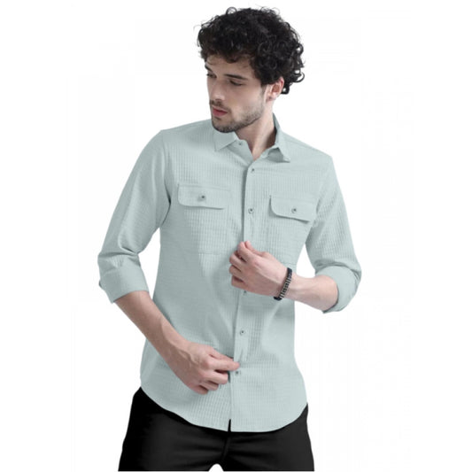 Clasymist Men's Casual Full Sleeve Striped Cotton Blended Shirt (Light Green)