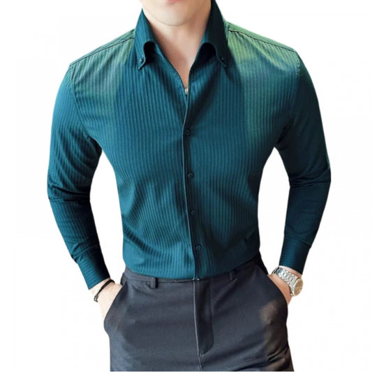 Clasymist Men's Casual Full Sleeve Striped Cotton Blended Shirt (Teal)