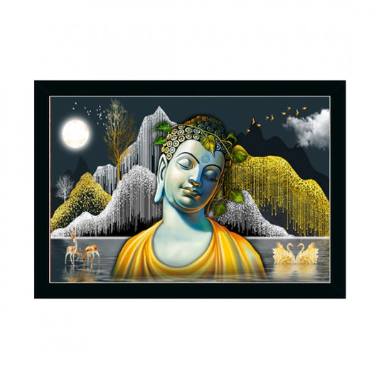 Clasymist Buddha Painting with Synthetic Photo Frame (Multicolor)