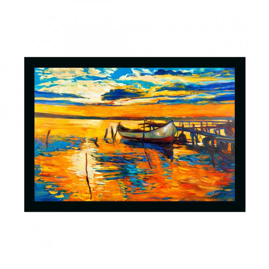 Clasymist Boat Painting Painting with Synthetic Photo Frame (Multicolor)