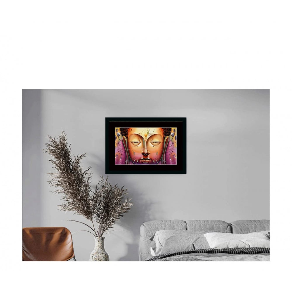 Clasymist Buddha Painting with Synthetic Photo Frame (Multicolor)