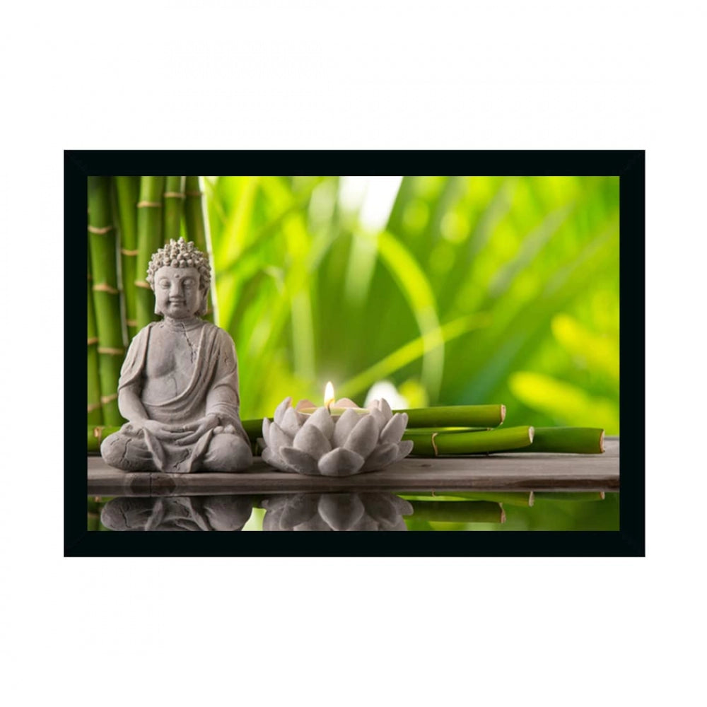 Clasymist Buddha Painting with Synthetic Photo Frame (Multicolor)