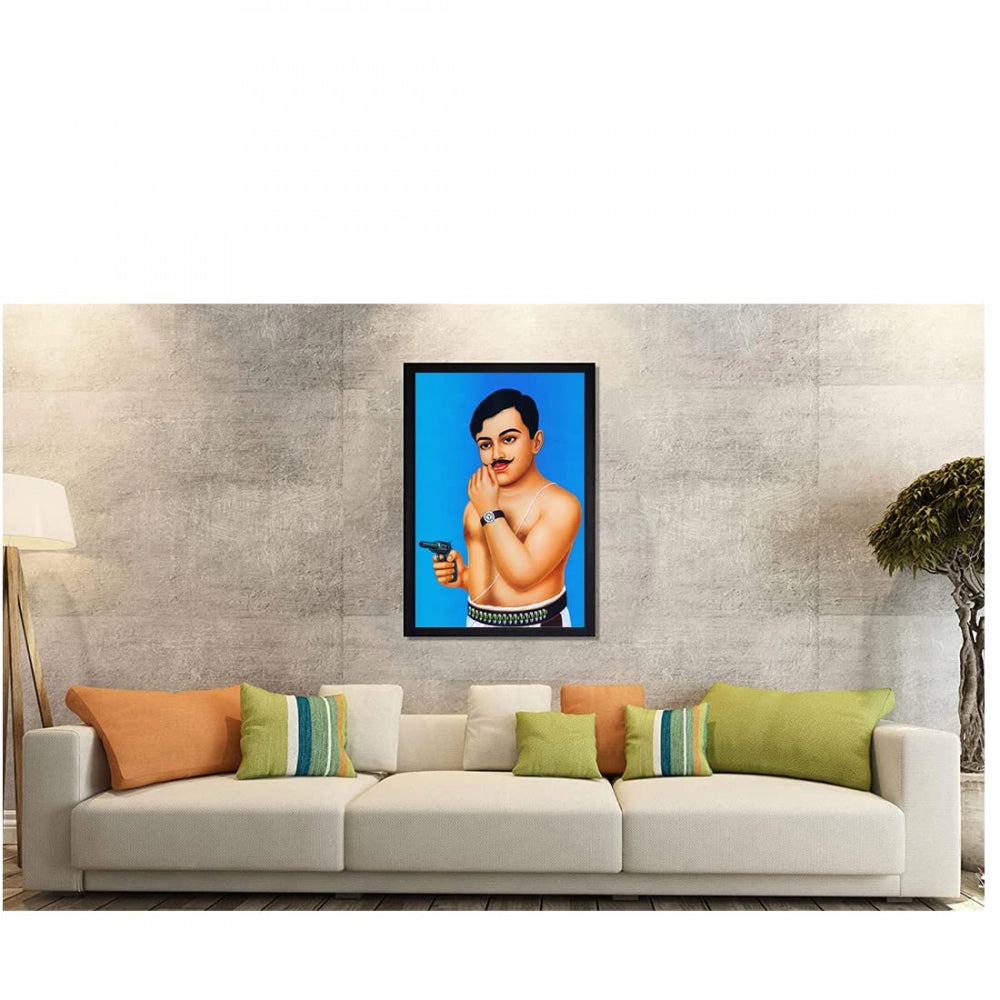 Clasymist Chandra Shekhar Azad Painting with Synthetic Photo Frame (Multicolor)