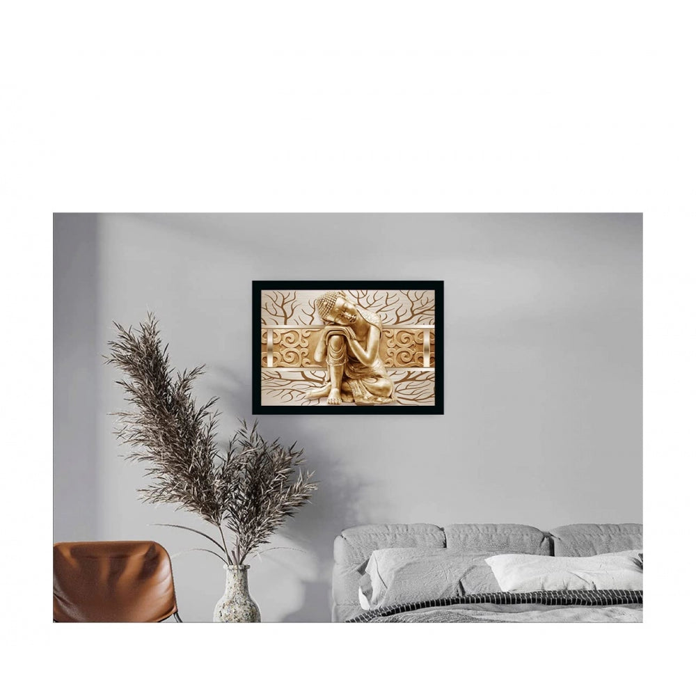 Clasymist Buddha Painting with Synthetic Photo Frame (Multicolor)