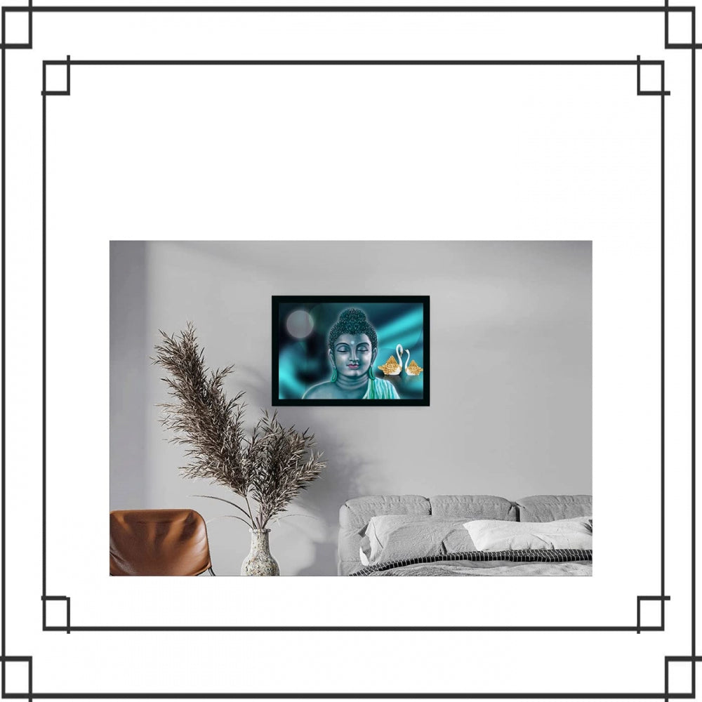 Clasymist Buddha Painting with Synthetic Photo Frame (Multicolor)