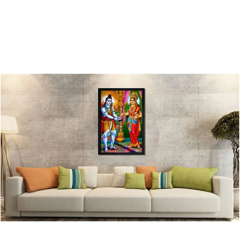 Clasymist Annapurna Devi Painting with Synthetic Photo Frame (Multicolor)