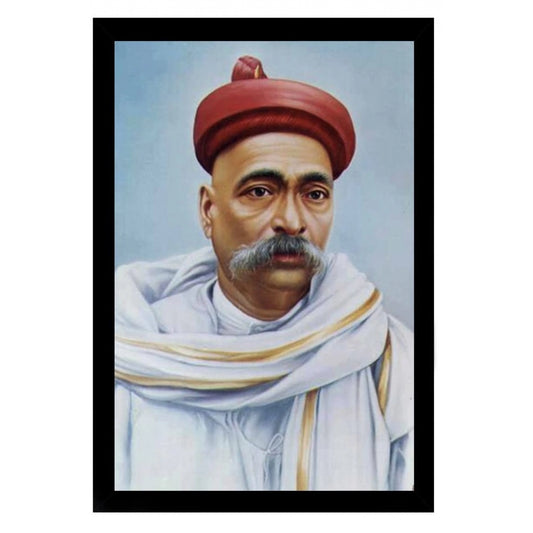 Clasymist Bal Gangadhar Tilak Painting with Synthetic Photo Frame (Multicolor)