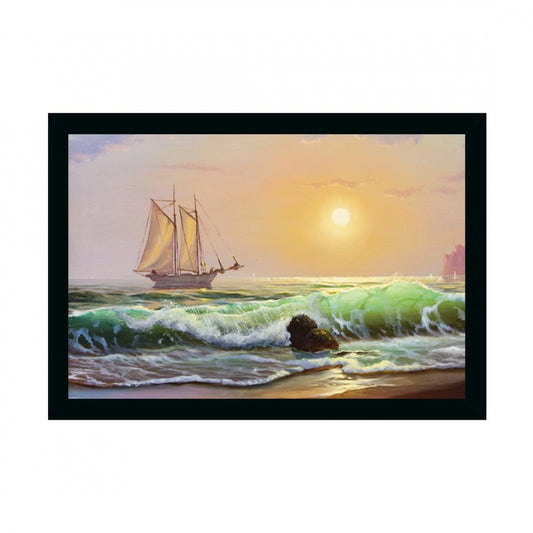 Clasymist Boat Painting Painting with Synthetic Photo Frame (Multicolor)