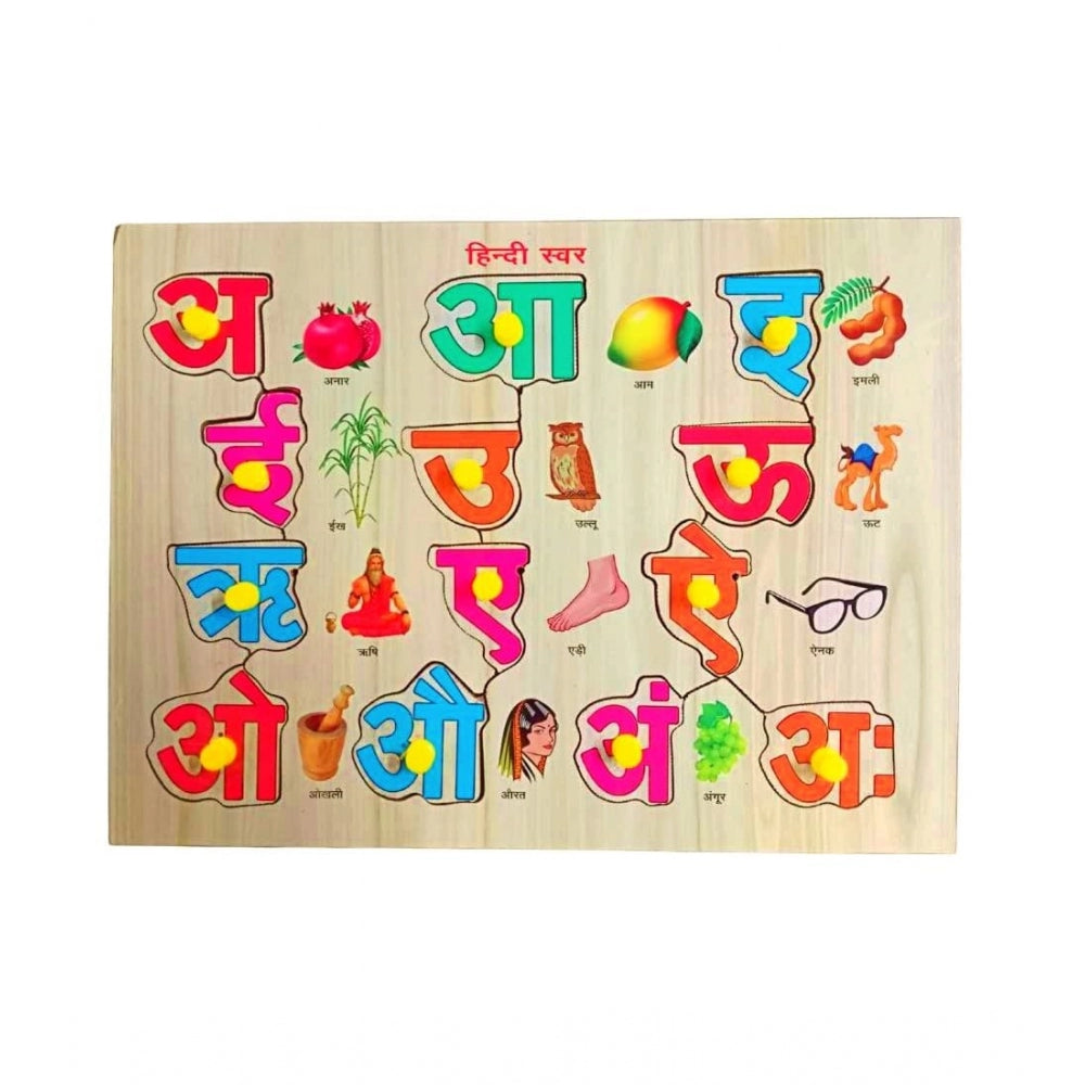 Clasymist Wooden Educational Learning Toy Wooden Puzzle Board Hindi Wovel (Wood Color)