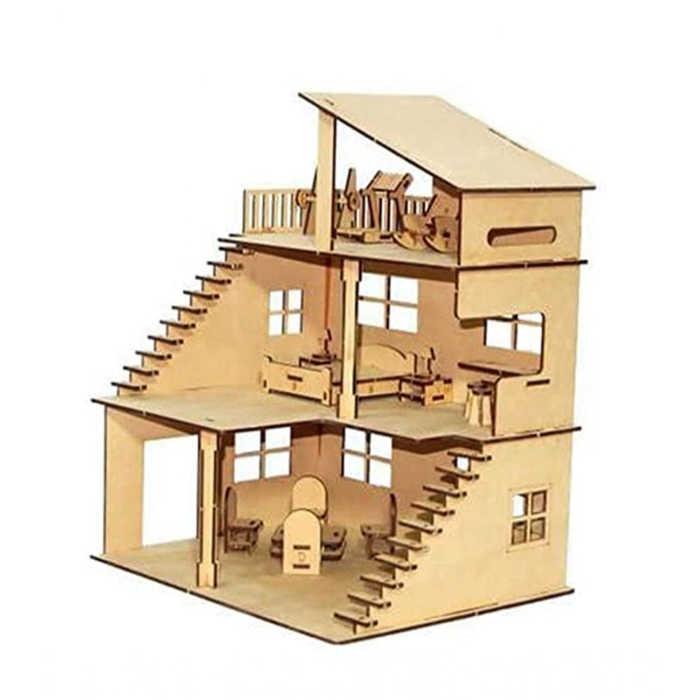 Clasymist Wooden Dollhouse For Furniture Made By (Wood Color)