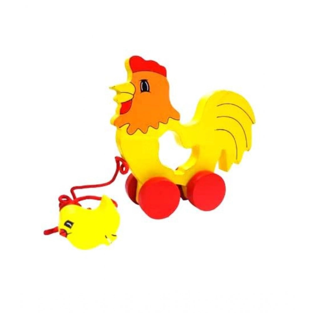 Clasymist Wooden Cock Pull Back Action Toy (Multicolor)