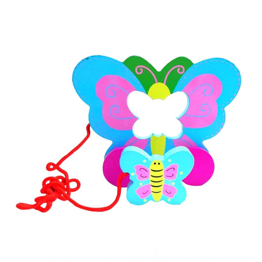 Clasymist Wooden Butterfly Pull Back Action Toy (Multicolor)