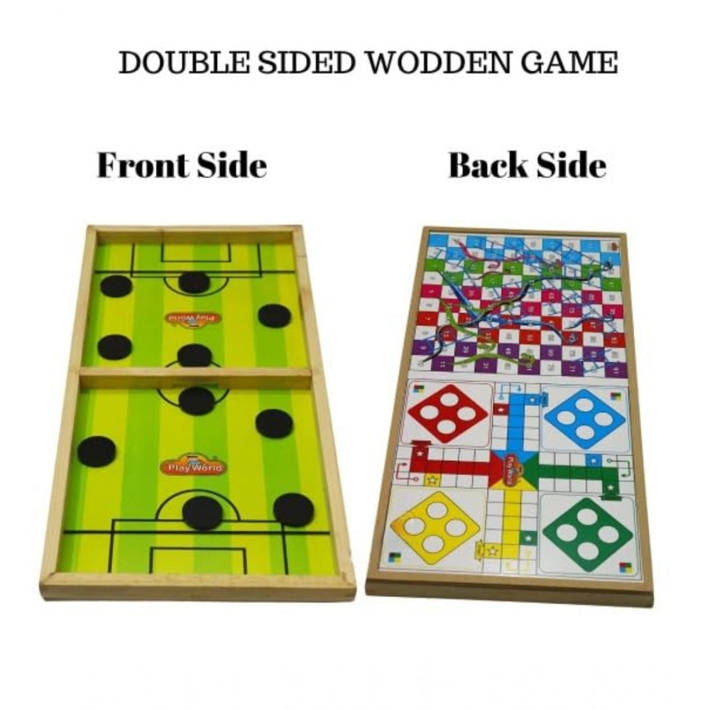 Clasymist Wood Carrom String Hockey Ludo Snake And Ladder 3 In 1 Board Game (Multicolor)