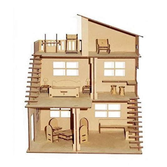 Clasymist Wooden Dollhouse For Furniture Made By (Wood Color)