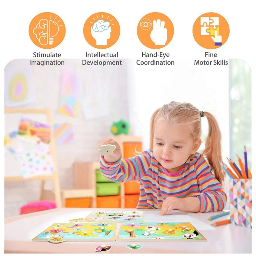 Clasymist Wooden Educational Learning English Alphabet Puzzle Board (Wood Color)