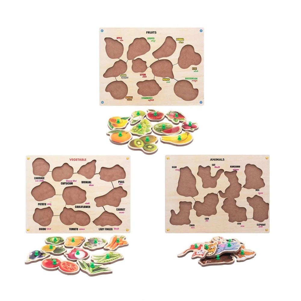 Clasymist Wooden Educational Learning Toy Puzzle Board Vegetables (Wood Color)