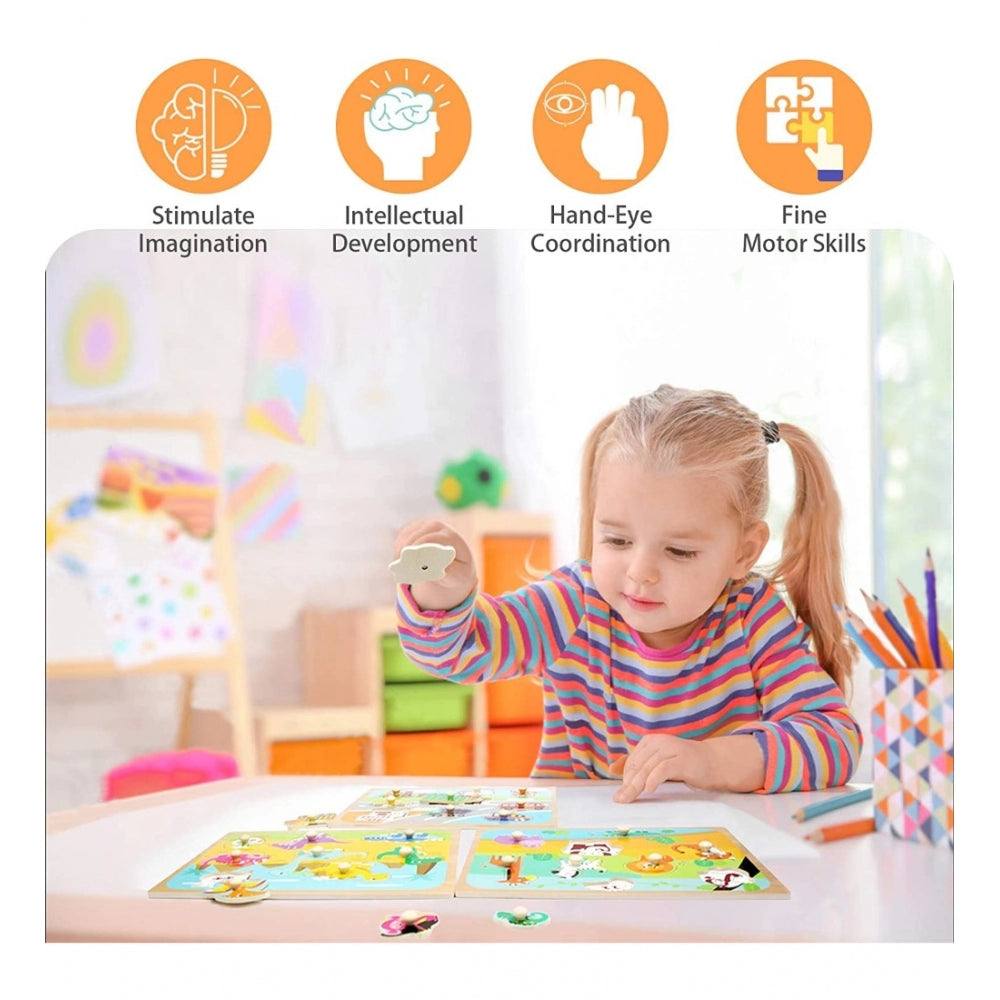 Clasymist Wooden Educational Learning Toy Puzzle Board Vegetables (Wood Color)