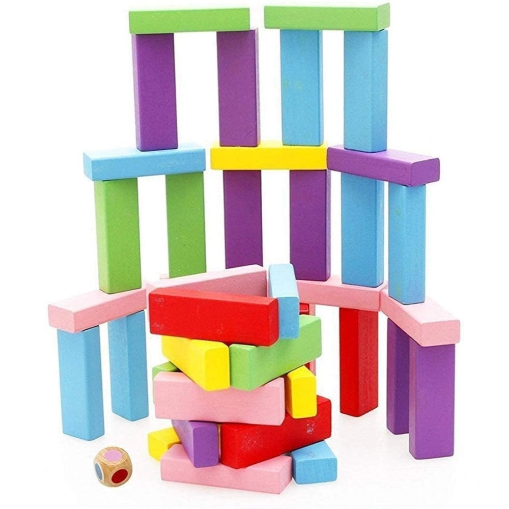 Clasymist Wood 48 Pcs Set With 3 Dice Challenging Wooden Blocks Games (Multicolor)