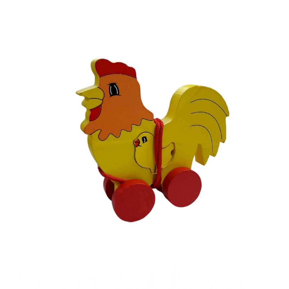 Clasymist Wooden Cock Pull Back Action Toy (Multicolor)