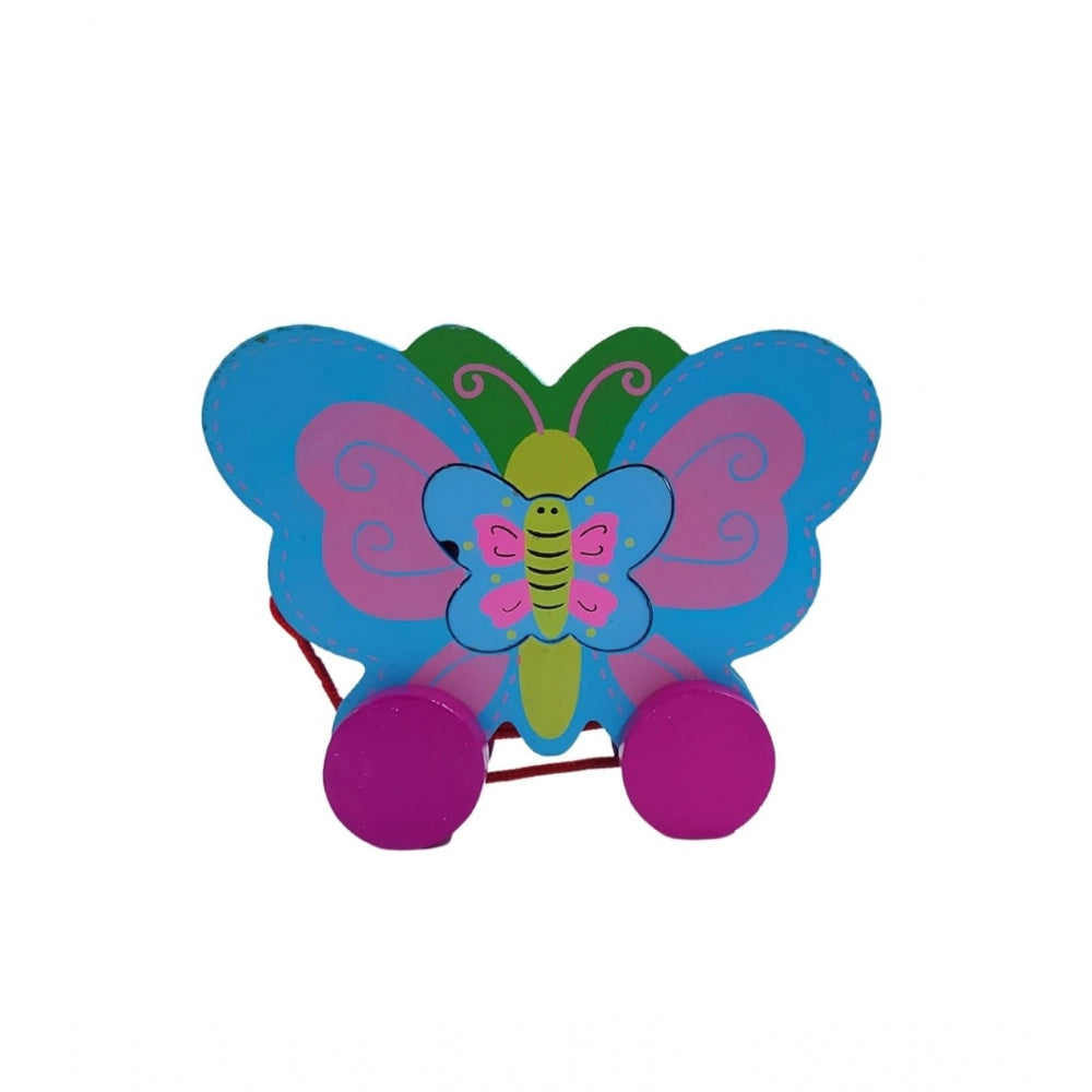 Clasymist Wooden Butterfly Pull Back Action Toy (Multicolor)