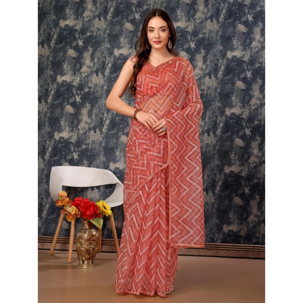 Clasymist Women's Linen Zig Zag Saree With Unstitched Blouse (Peach, 5-6 Mtrs)