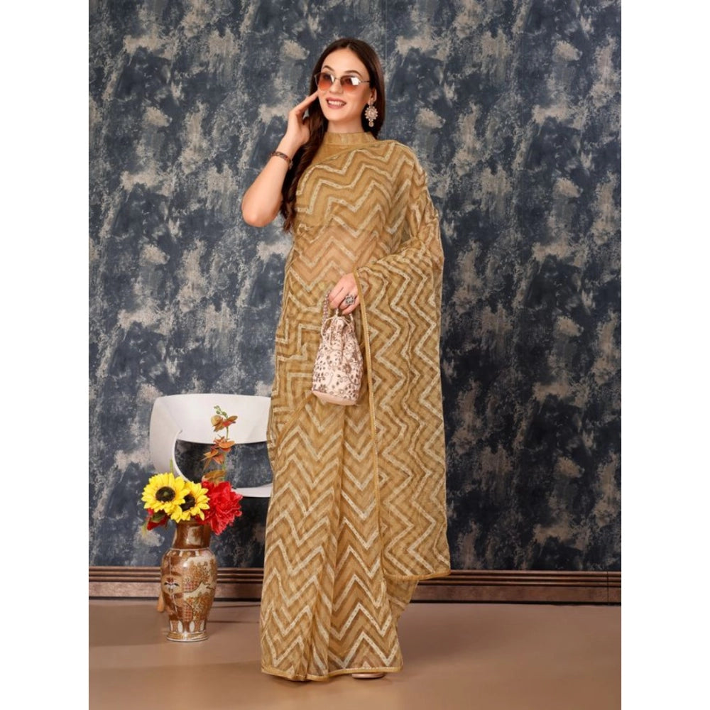 Clasymist Women's Linen Zig Zag Saree With Unstitched Blouse (Beige, 5-6 Mtrs)