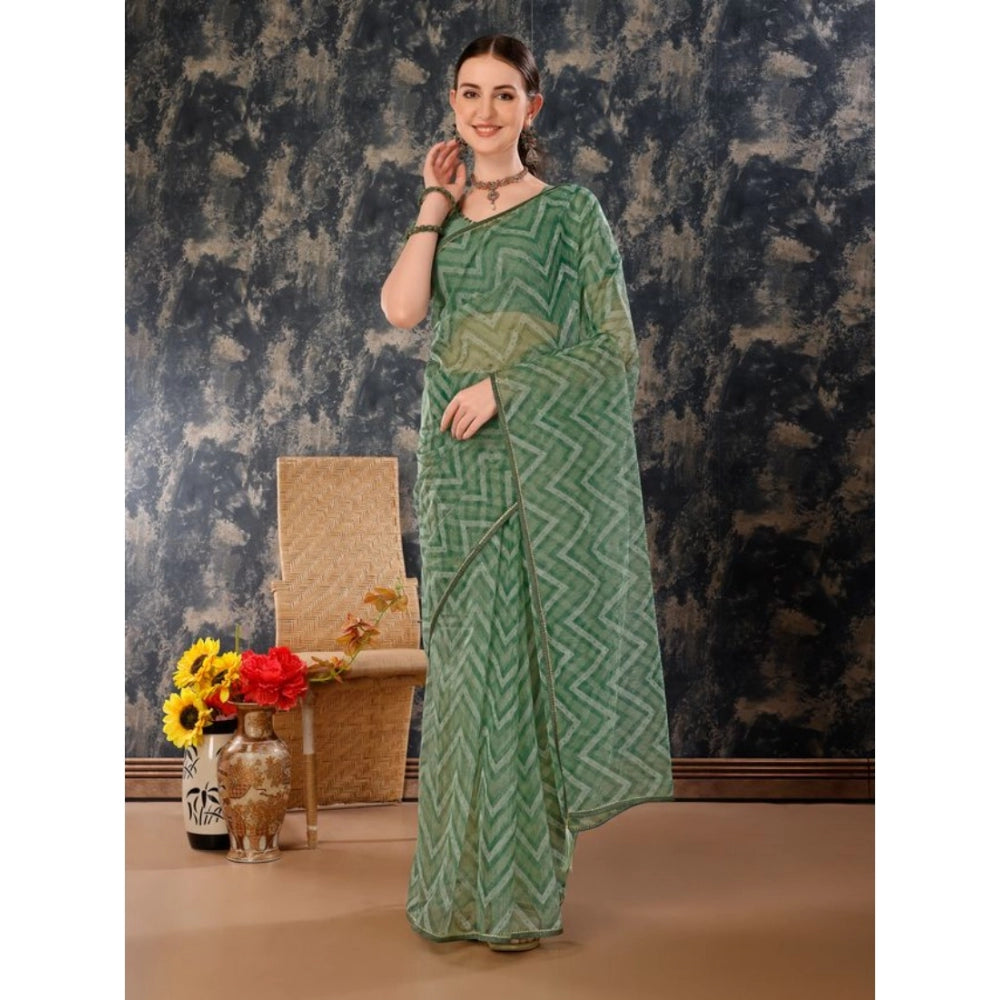 Clasymist Women's Linen Zig Zag Saree With Unstitched Blouse (Green, 5-6 Mtrs)