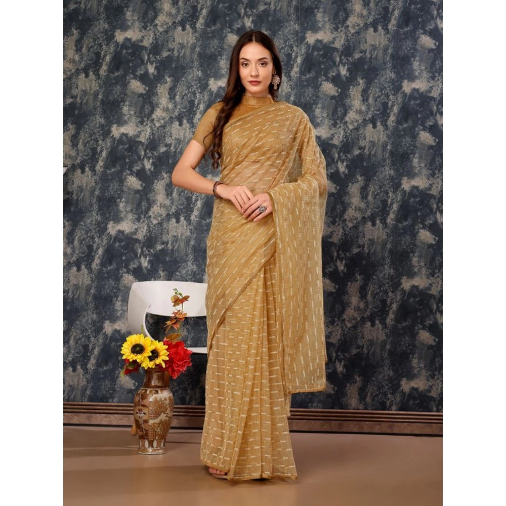 Clasymist Women's Linen Line Saree With Unstitched Blouse (Beige, 5-6 Mtrs)