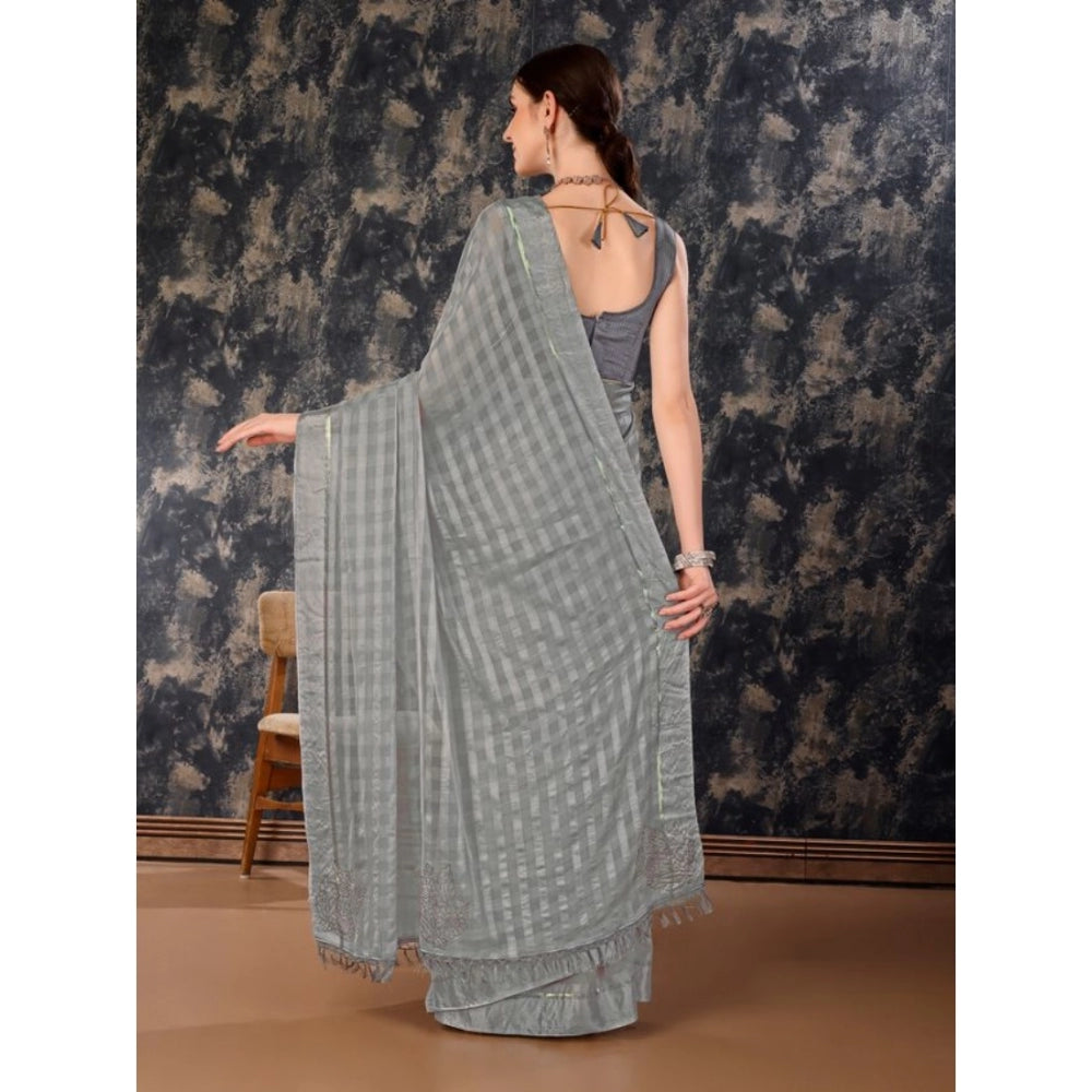 Clasymist Women's Chiffon Fabric Line Saree With Unstitched Blouse (Grey, 5-6 Mtrs)