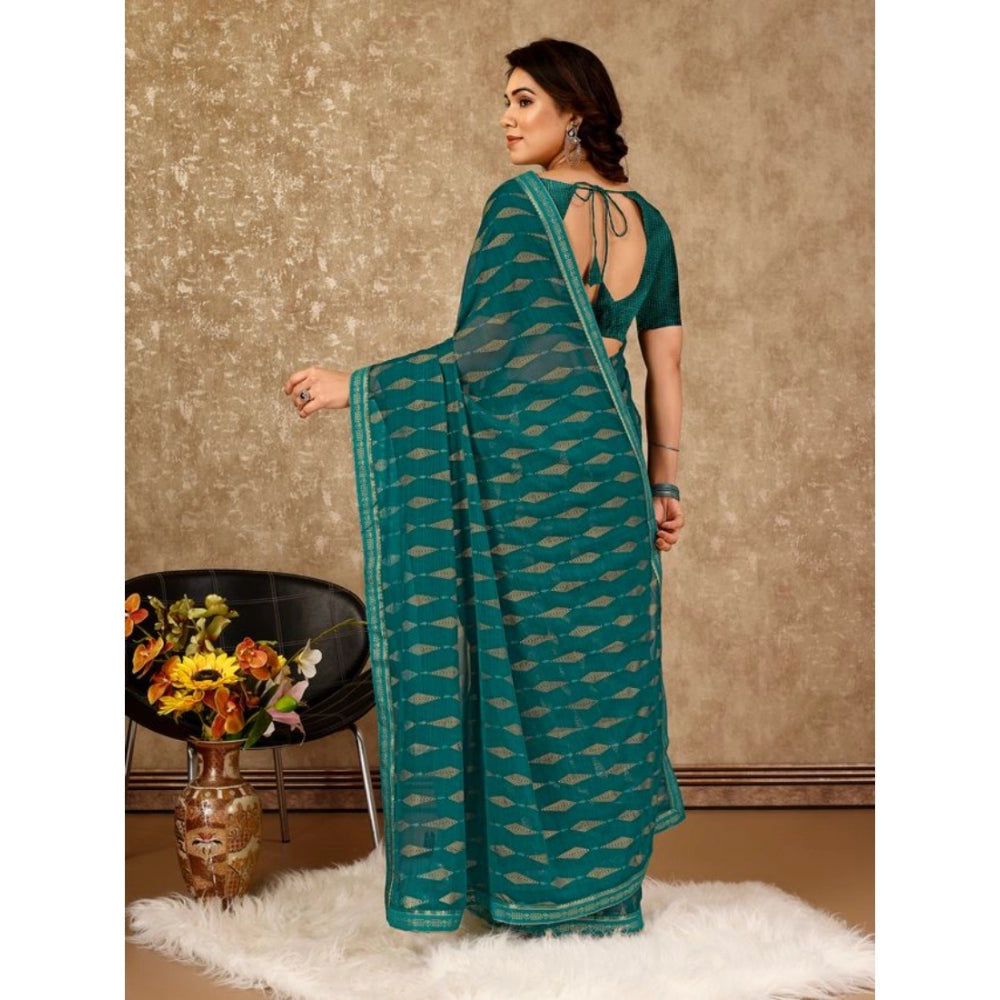 Clasymist Women's Zomto Laheriya Saree With Unstitched Blouse (Teal Blue, 5-6 Mtrs)