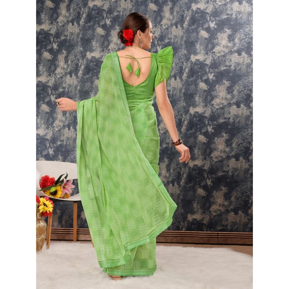 Clasymist Women's Zomto Checked Saree With Unstitched Blouse (Green, 5-6 Mtrs)