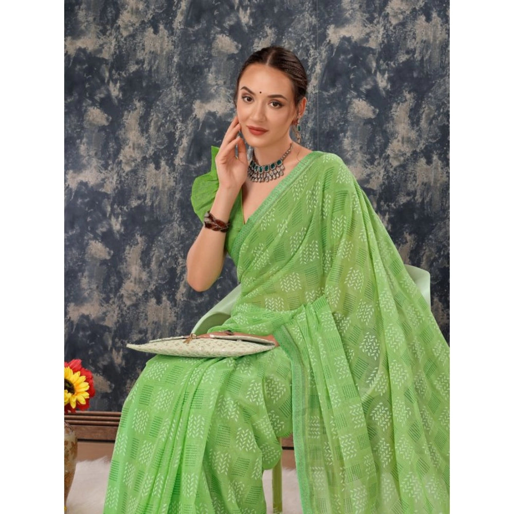 Clasymist Women's Zomto Checked Saree With Unstitched Blouse (Green, 5-6 Mtrs)