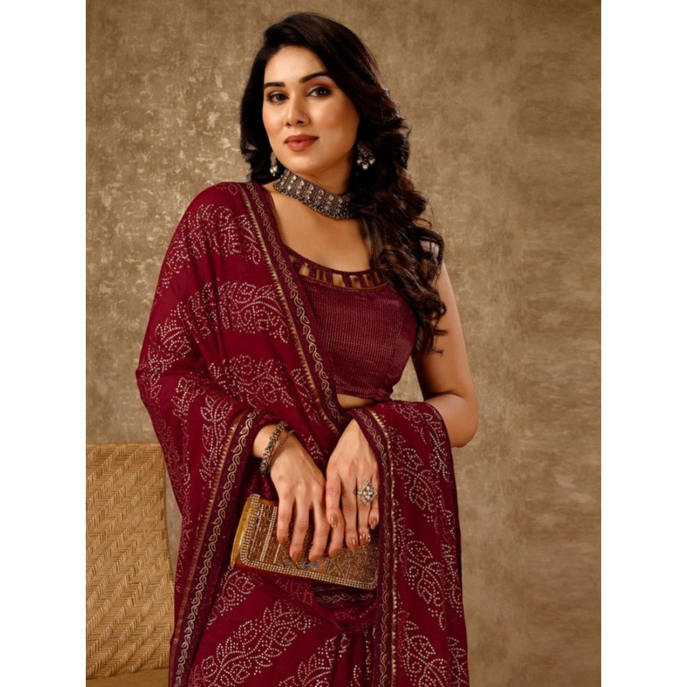 Clasymist Women's Zomto Bandhini Saree With Unstitched Blouse (Maroon, 5-6 Mtrs)