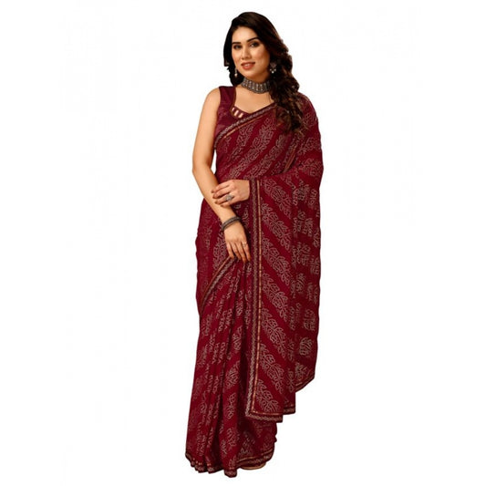 Clasymist Women's Zomto Bandhini Saree With Unstitched Blouse (Maroon, 5-6 Mtrs)