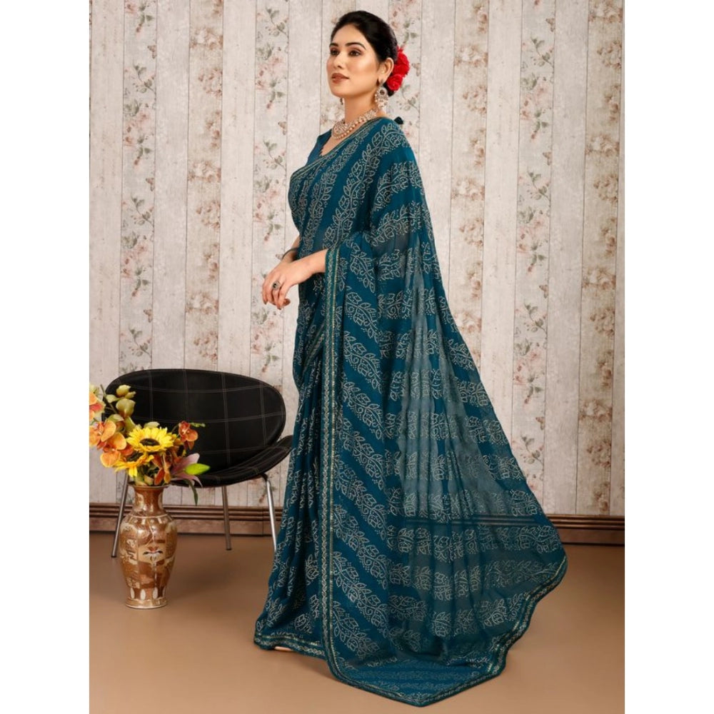 Clasymist Women's Zomto Bandhini Saree With Unstitched Blouse (Blue, 5-6 Mtrs)