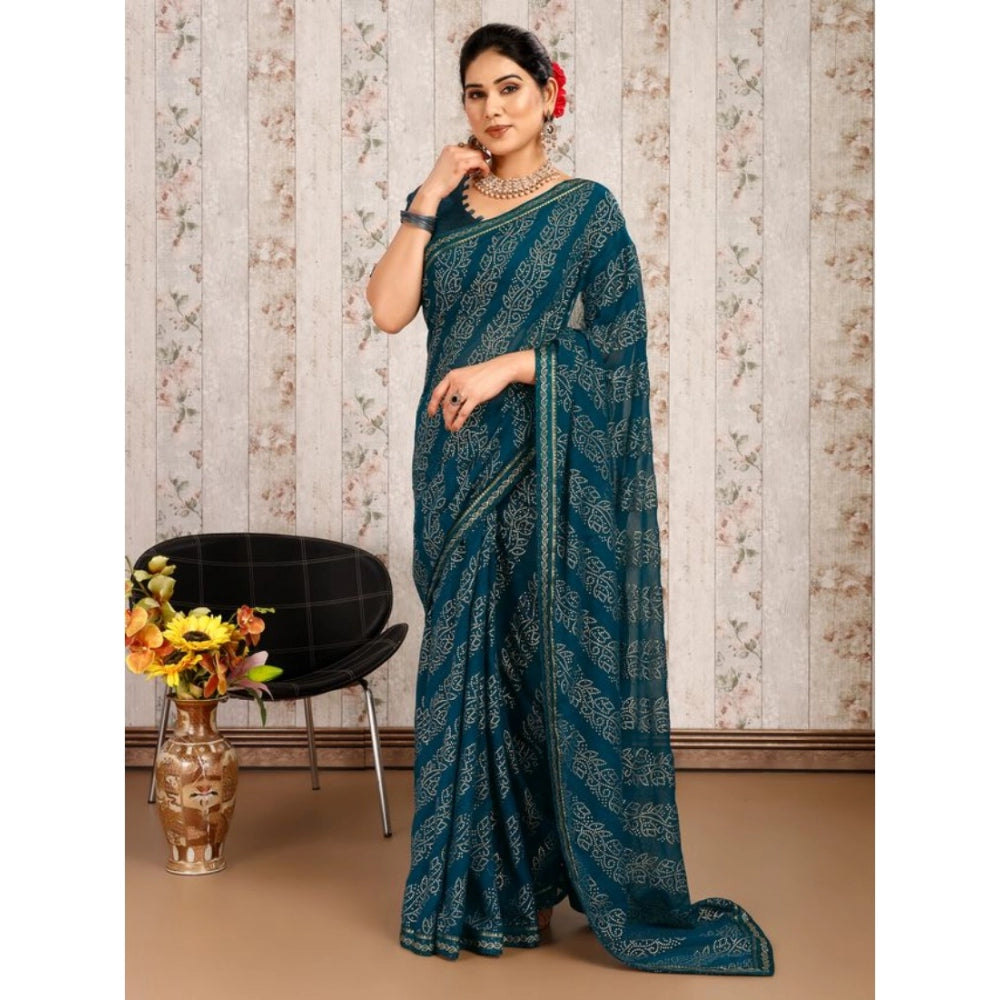 Clasymist Women's Zomto Bandhini Saree With Unstitched Blouse (Blue, 5-6 Mtrs)