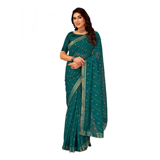 Clasymist Women's Zomto Bandhini Saree With Unstitched Blouse (Teal Blue, 5-6 Mtrs)