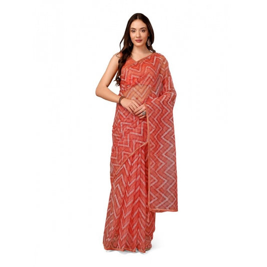 Clasymist Women's Linen Zig Zag Saree With Unstitched Blouse (Peach, 5-6 Mtrs)