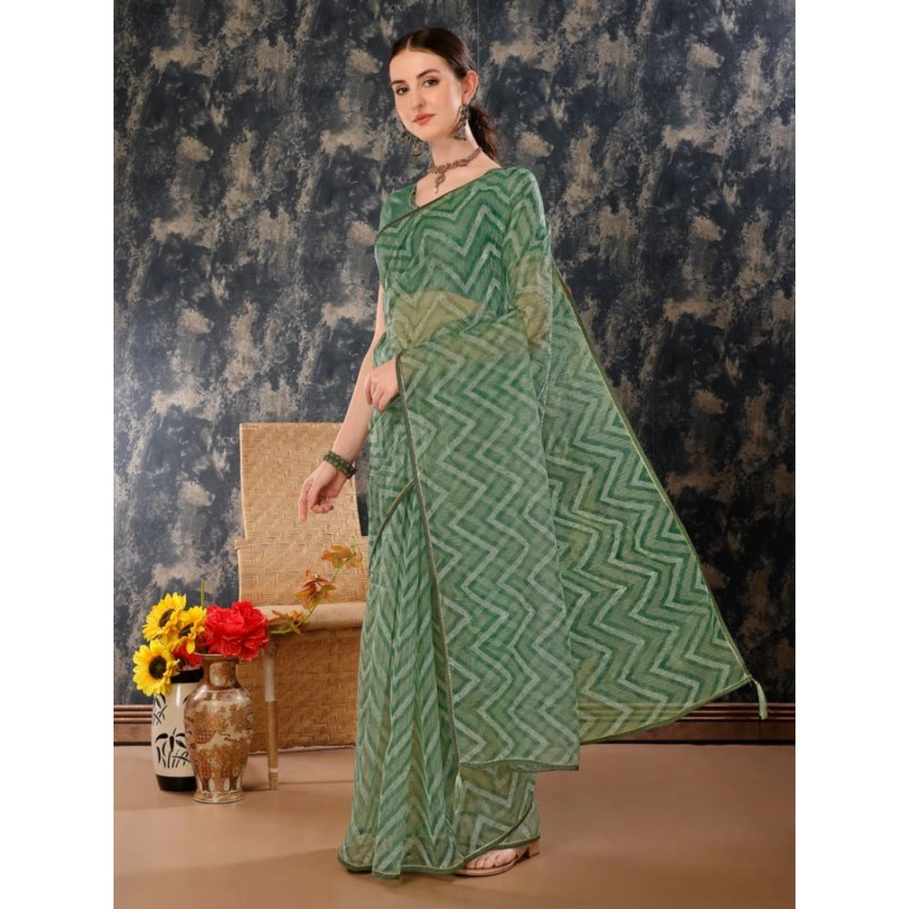 Clasymist Women's Linen Zig Zag Saree With Unstitched Blouse (Green, 5-6 Mtrs)