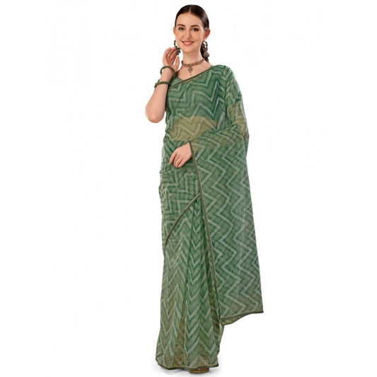 Clasymist Women's Linen Zig Zag Saree With Unstitched Blouse (Green, 5-6 Mtrs)