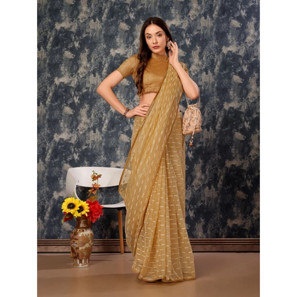 Clasymist Women's Linen Line Saree With Unstitched Blouse (Beige, 5-6 Mtrs)