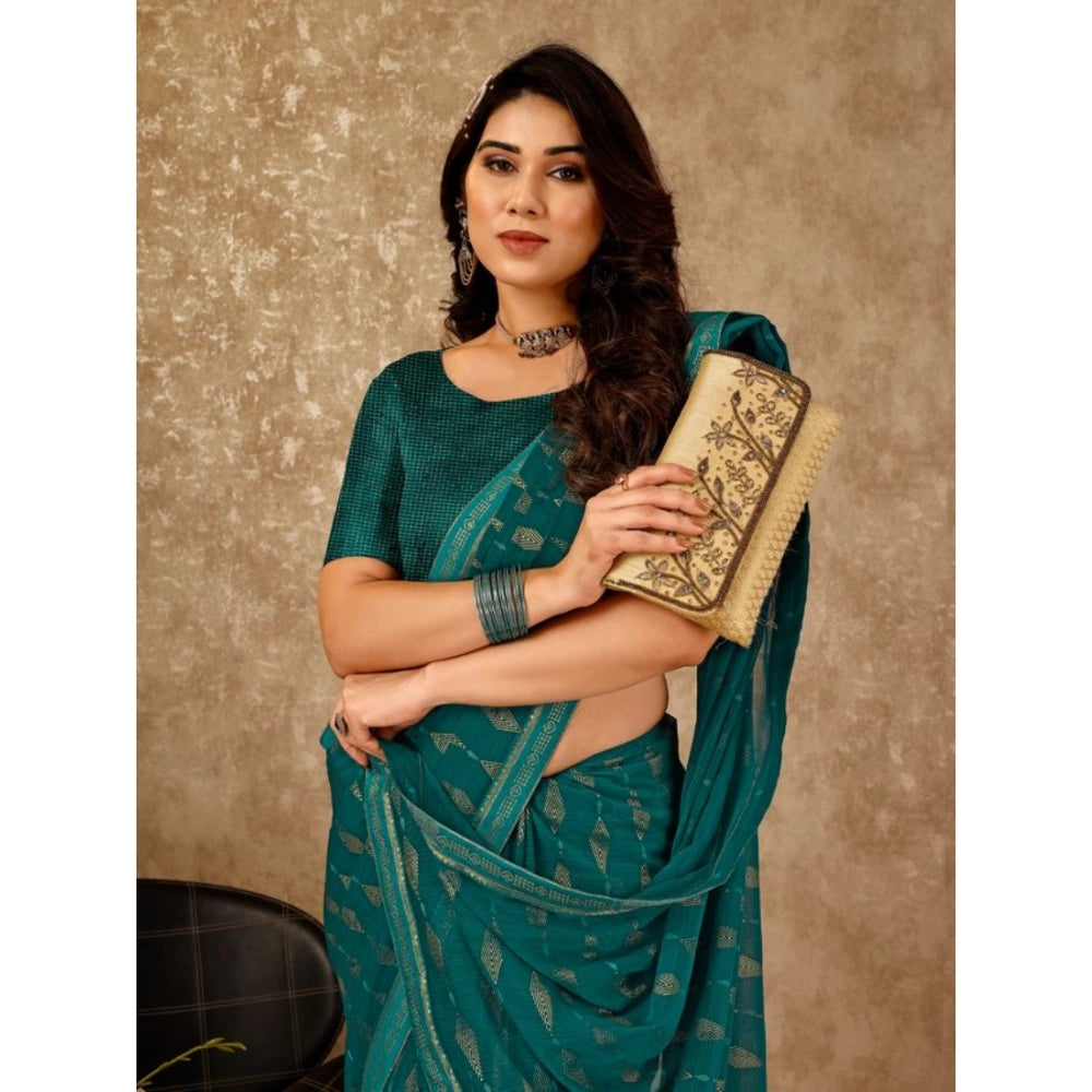 Clasymist Women's Zomto Laheriya Saree With Unstitched Blouse (Teal Blue, 5-6 Mtrs)