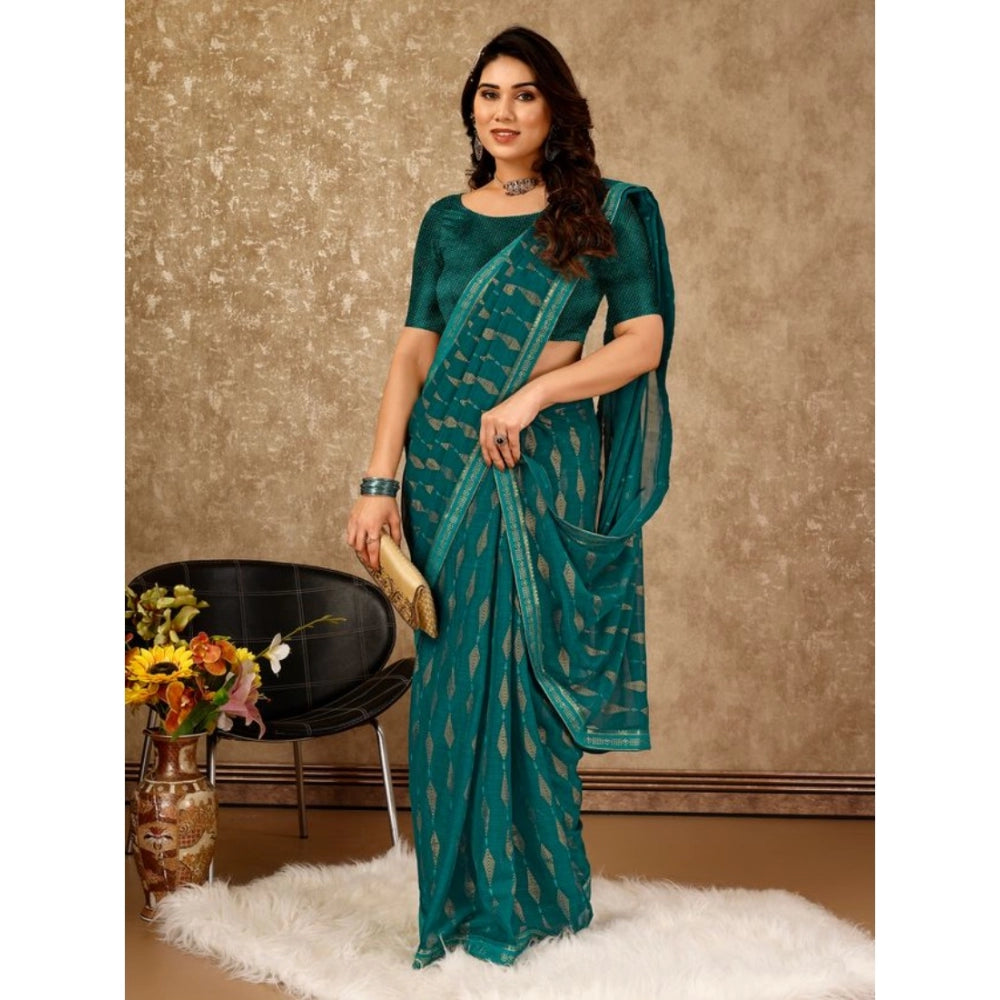 Clasymist Women's Zomto Laheriya Saree With Unstitched Blouse (Teal Blue, 5-6 Mtrs)