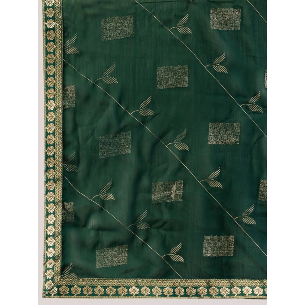 Clasymist Women's Zomto Patta Chiffon Saree With Unstitched Blouse (Green, 5-6 Mtrs)